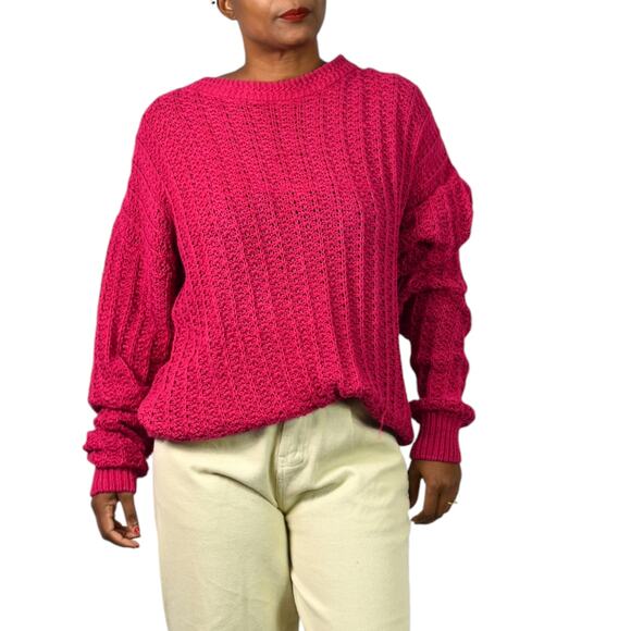 Vintage Cacharel Chunky Sweater Pink Pullover Slouchy Cable Knit Crewneck XL - Picture 16 of 16